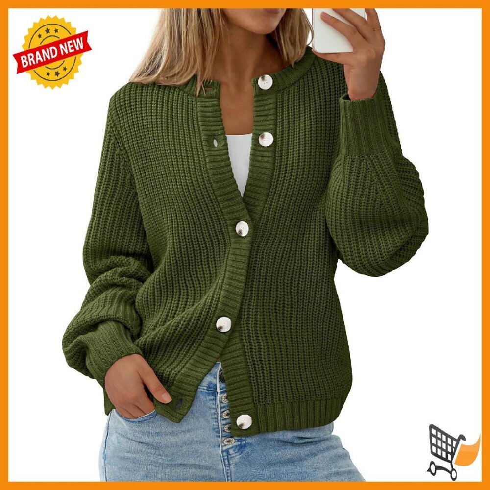 Oversized Chunky Knit Cardigan Sweater Button Front Fall Winter